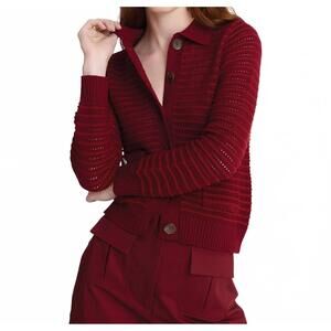 NEW MATTHEW BRUCH women's striped mesh cardigan in burgundy